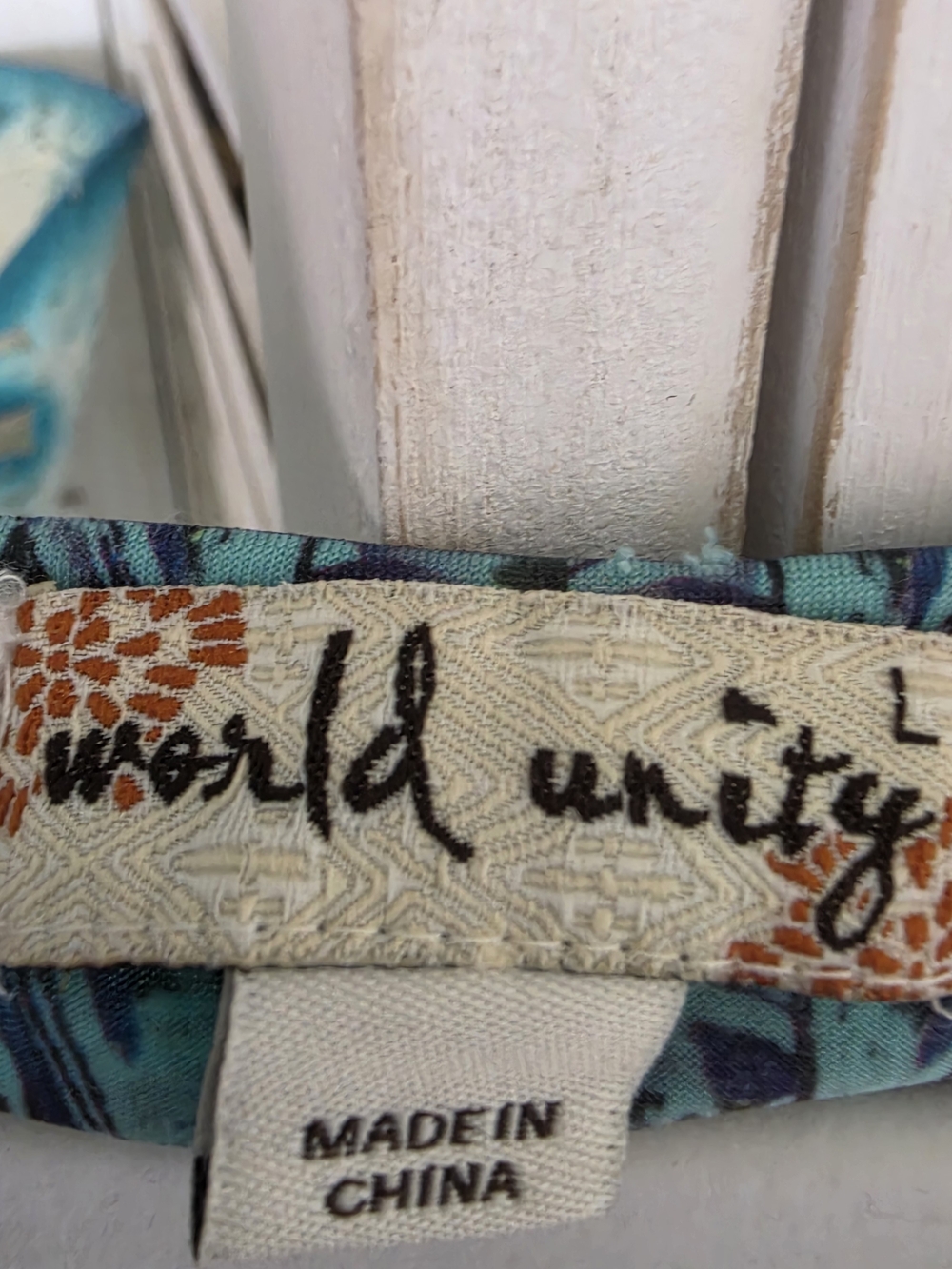 Boho Printed Midi Dress in Teal and Navy SZ L | World Unity - Picture 3 of 6